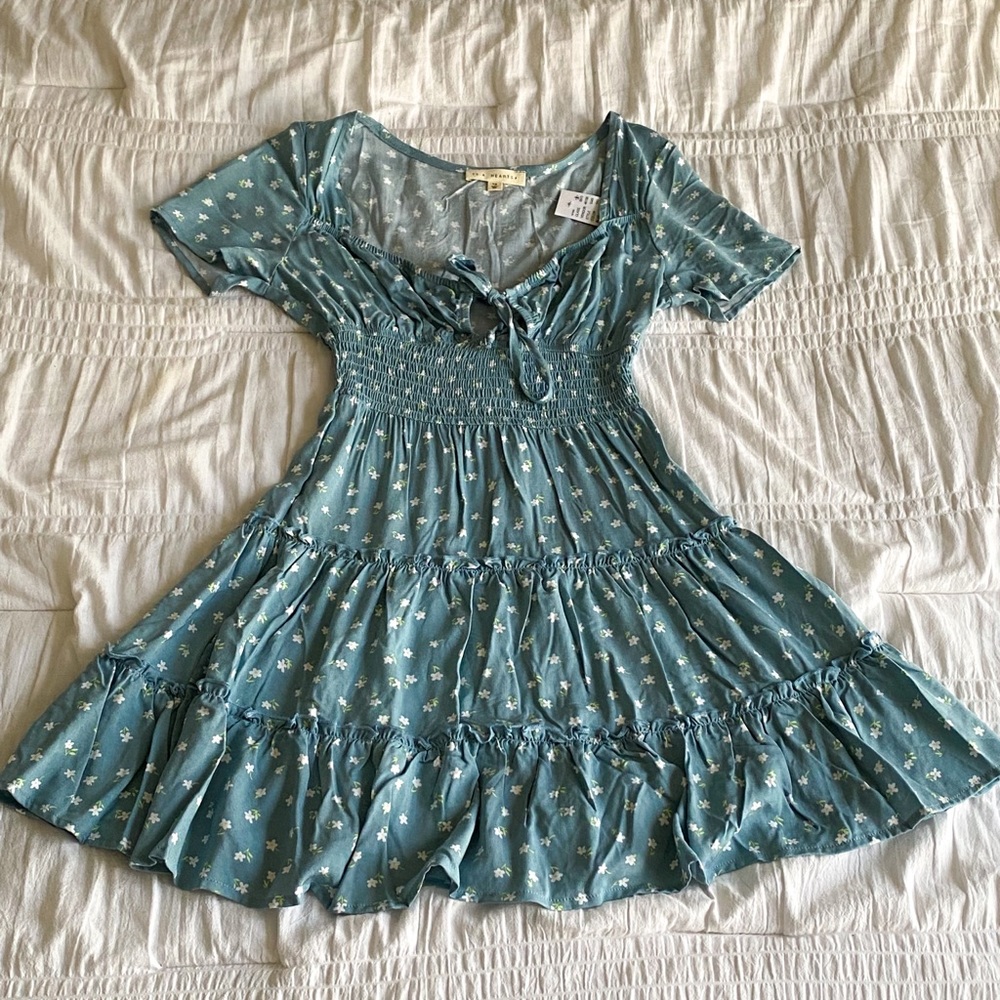 PACSUN LA HEARTS Blue Floral Key-hole Dress Women’s XS
